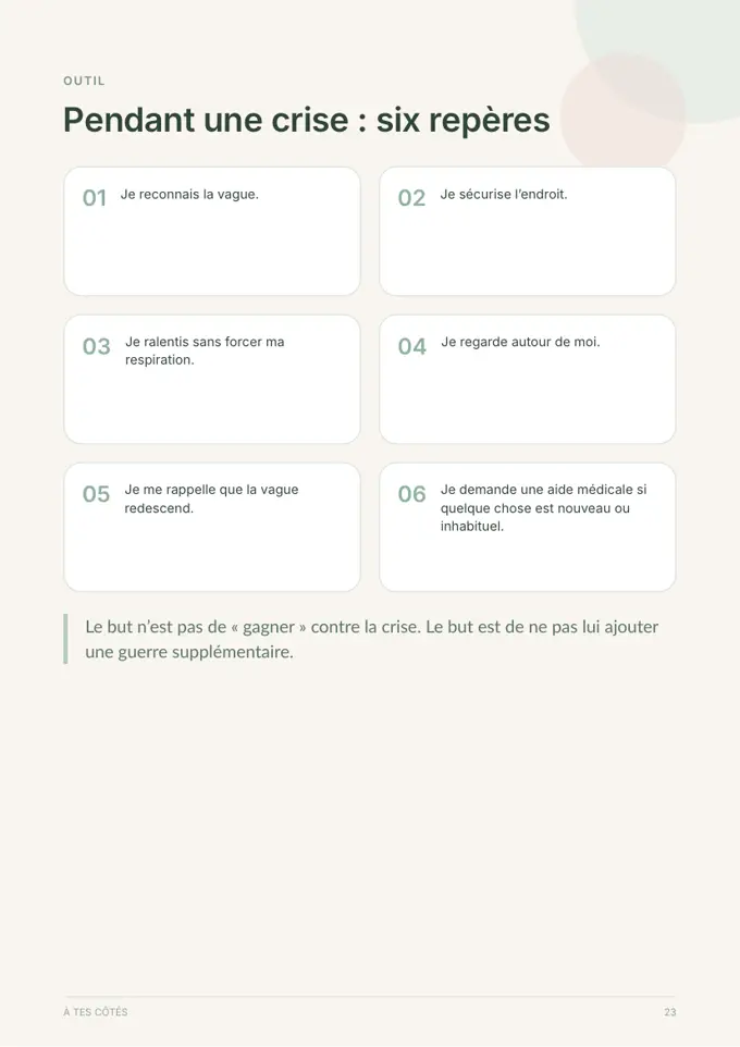 Aperçu du guide À TES CÔTÉS — Six repères pendant une crise